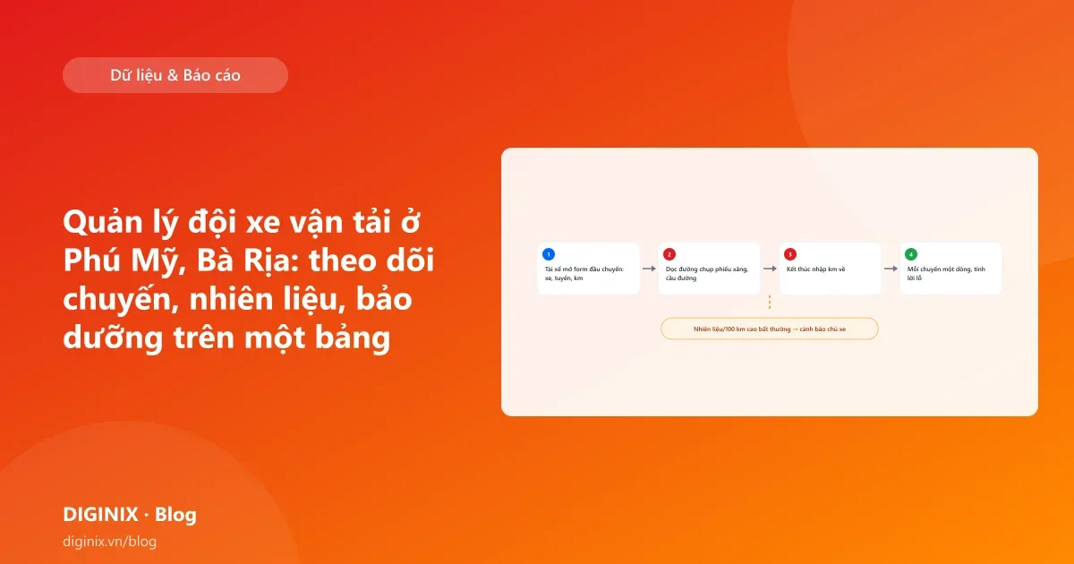 Minh họa bảng quản lý đội xe vận tải với chuyến, nhiên liệu và bảo dưỡng