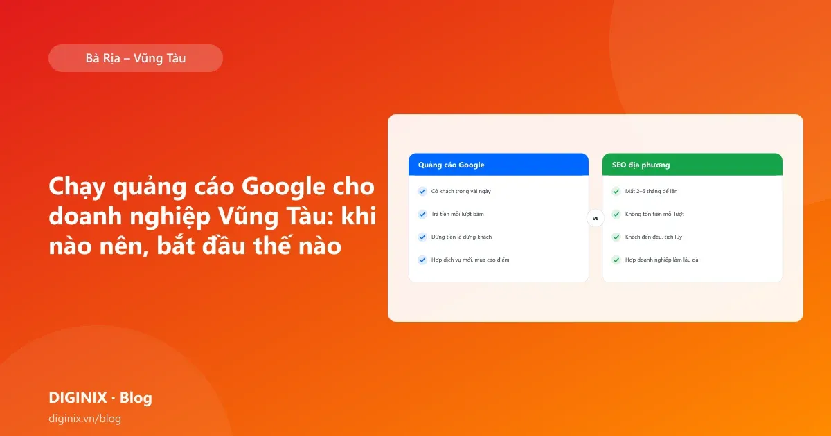 Minh họa quảng cáo Google nhắm khu vực Vũng Tàu, Bà Rịa, Phú Mỹ cho doanh nghiệp địa phương